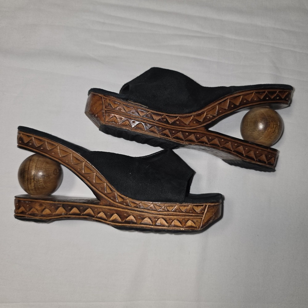 Vintage Pink Sky Wooden Hand Carved Wedge Sandals